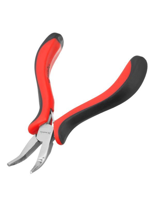 Длинногубцы изогнутые Mini, 130 мм, никелированные, авторазжим, двухкомпонентные рукоятки Matrix