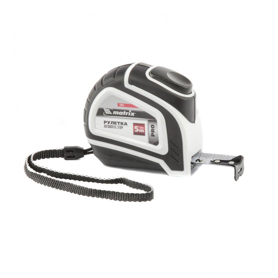 Рулетка Autostop,5 м х 19 мм,двухкомпонентный корпус,автоматическая фиксация,Pro Matrix