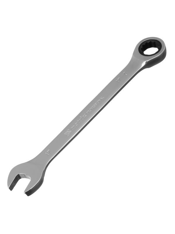 Ключ комбинированный трещоточный, 17 мм, CrV, зеркальный хром Matrix Professional