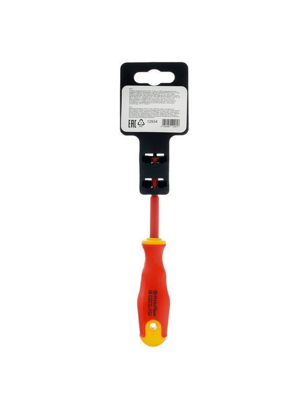 Отвертка диэлектрическая PH0 х 75 мм, CrV, до 1000 В, двухкомпонентная рукоятка Сибртех