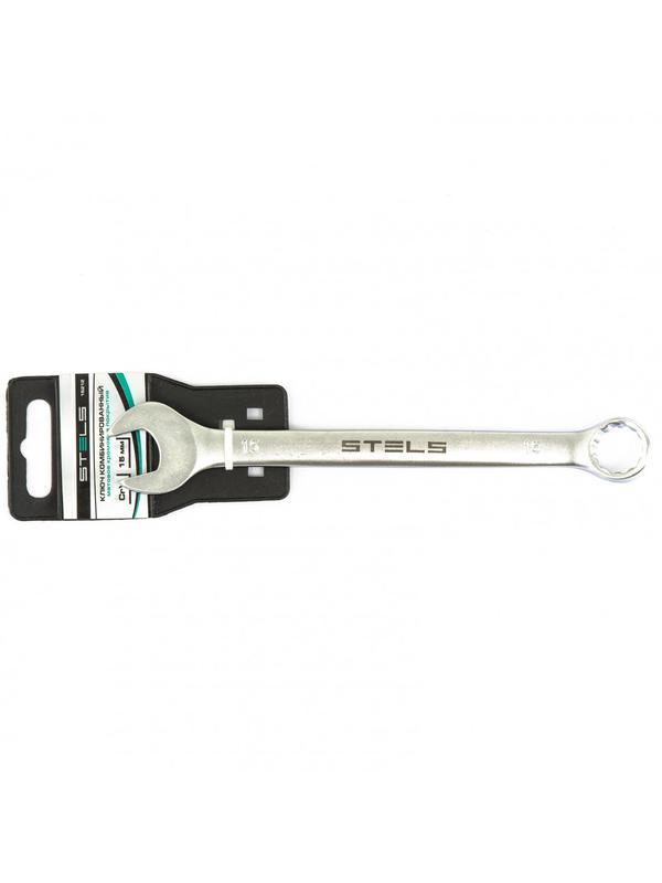 Ключ комбинированный, 15 мм, CrV, матовый хром Stels