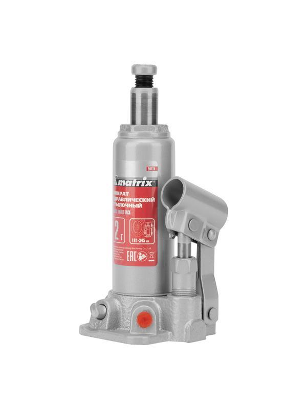 Домкрат гидравлический бутылочный, 2 т, высота подъема 181-345 мм Matrix