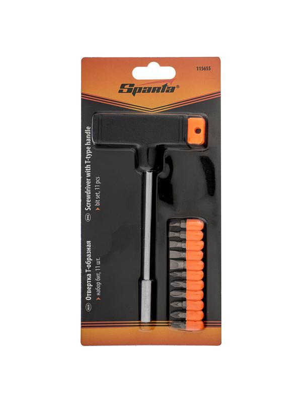 Отвертка с Т-образной ручкой, набор бит, 11 шт, Sparta
