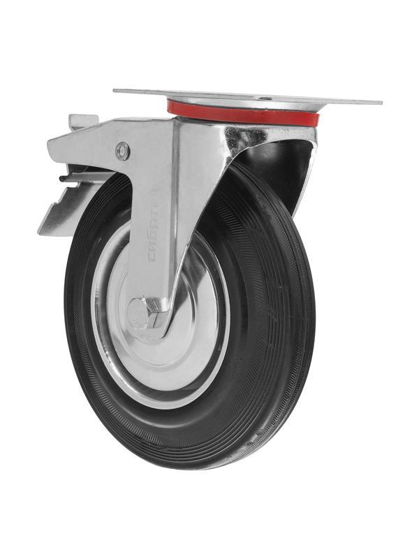 Колесо поворотное с тормозом D 200 мм, крепление  платформенное Сибртех