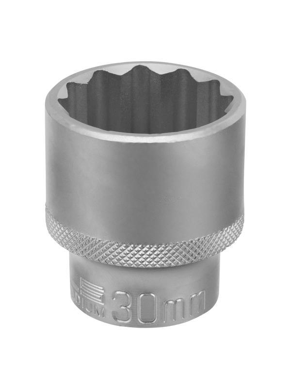 Головка торцевая, 30 мм, двенадцатигранная, CrV, под квадрат 1/2, хромированная Stels