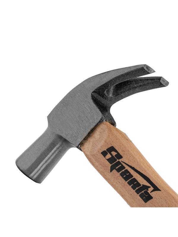 Молоток-гвоздодер, 225 г, боек 22 мм, деревянная рукоятка Sparta