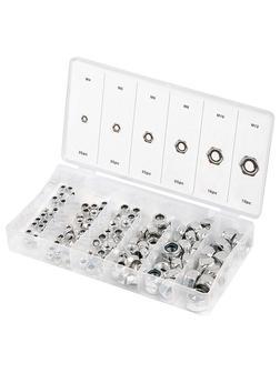 Набор гаек М4, М5, М6, М8, М10, М12, самоконтрящиеся, с Нейлоновой вставкой, 146 предметов Сибртех