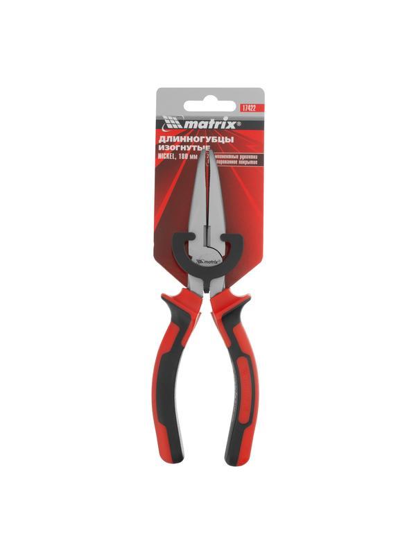 Длинногубцы изогнутые Nickel, 180 мм, никелированные, двухкомпонентные рукоятки Matrix