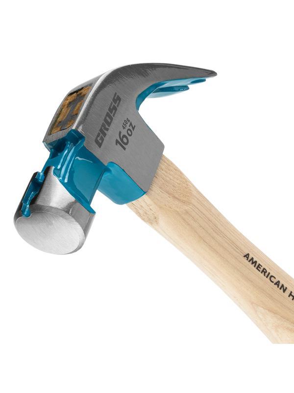 Молоток-гвоздодер, 450 г, угол 45, магнит, обрезиненная рукоятка American hickory GROSS
