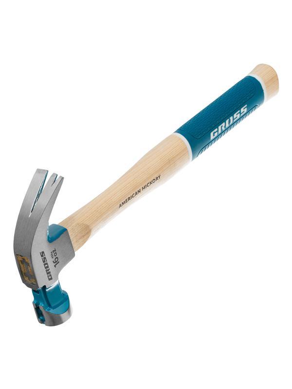 Молоток-гвоздодер, 450 г, угол 45, магнит, обрезиненная рукоятка American hickory GROSS