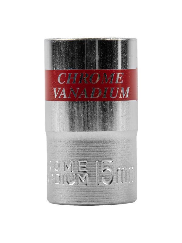 Головка торцевая, 15 мм, шестигранная, CrV, под квадрат 1/2, хромированная Matrix