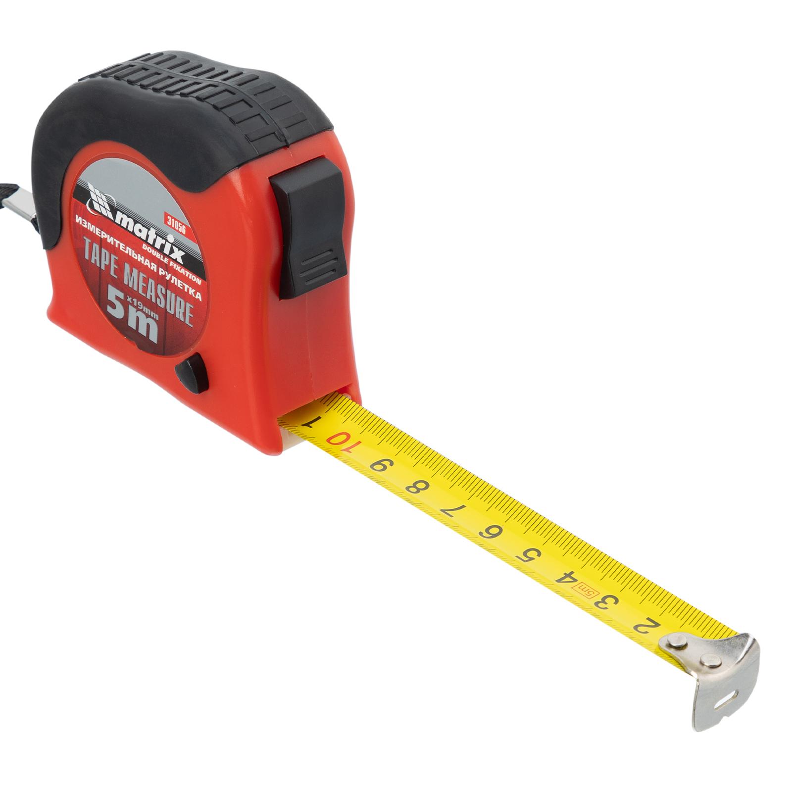 Рулетка Double fixation,5 м х 19 мм,обрезиненный корпус,двойная плавная фиксация Matrix
