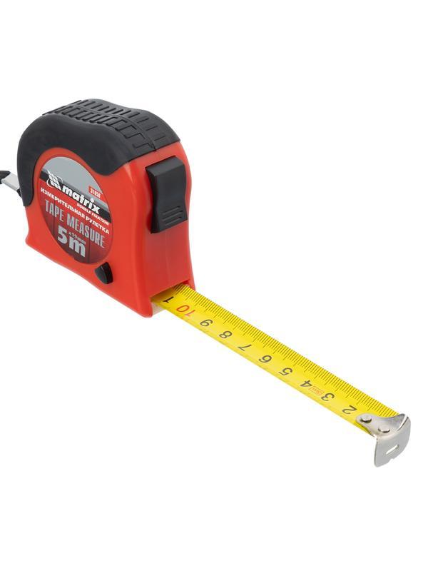 Рулетка Double fixation,5 м х 19 мм,обрезиненный корпус,двойная плавная фиксация Matrix