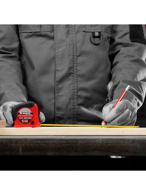 Рулетка Double fixation,5 м х 19 мм,обрезиненный корпус,двойная плавная фиксация Matrix