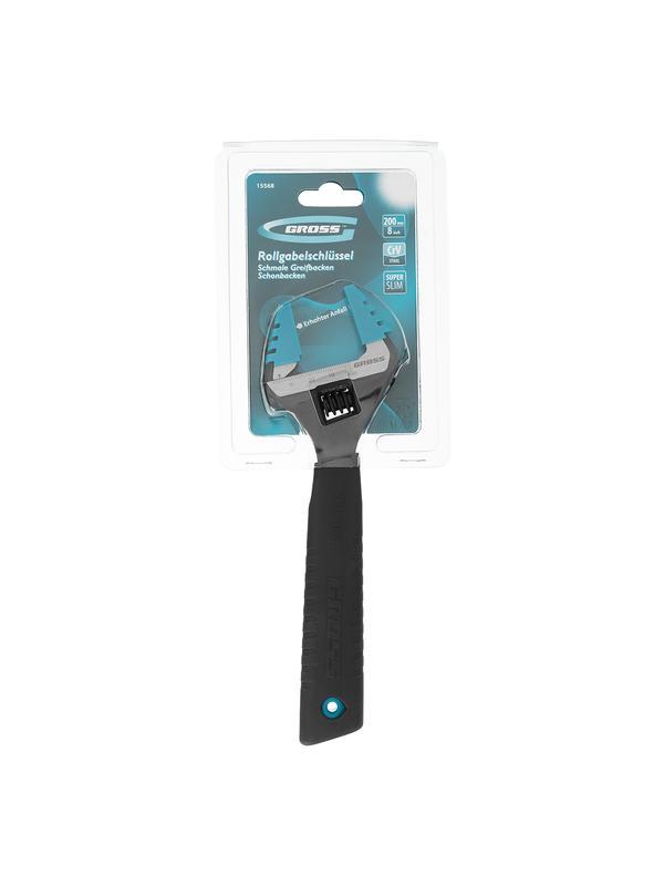 Ключ разводной, 200 мм, CrV, тонкие губки, защитные насадки Gross