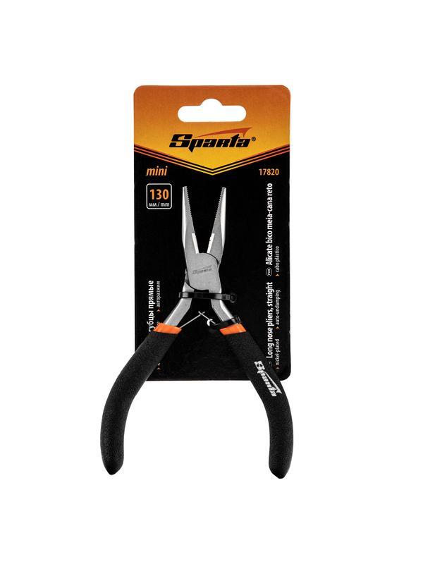 Длинногубцы прямые Mini, 130 мм, никелированные, авторазжим Sparta