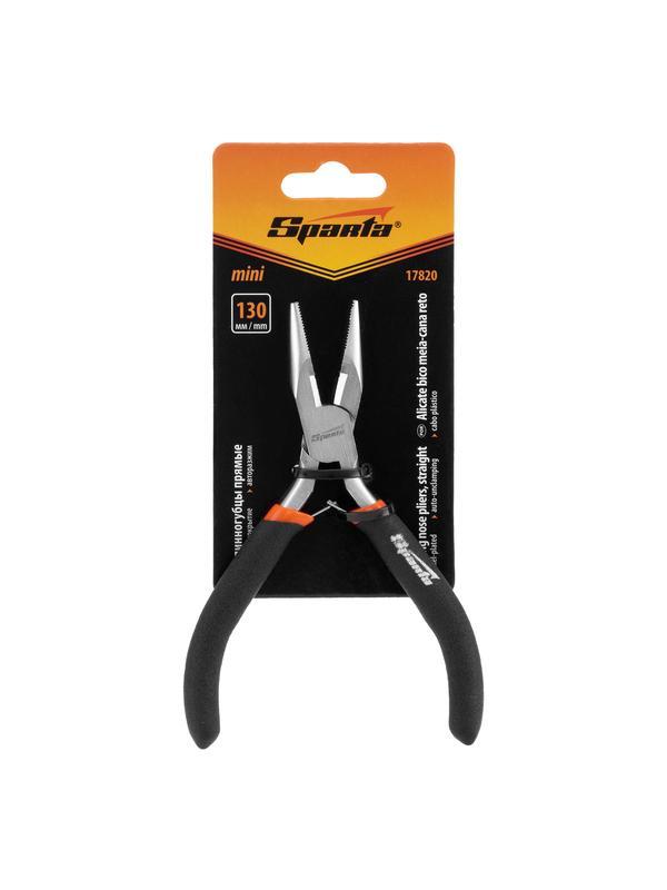 Длинногубцы прямые Mini, 130 мм, никелированные, авторазжим Sparta