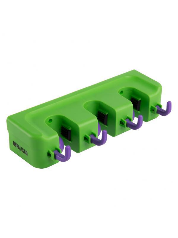 Пластиковый настенный держатель для садово - огородного инструмента, 3 ячейки, 4 крюка, Palisad