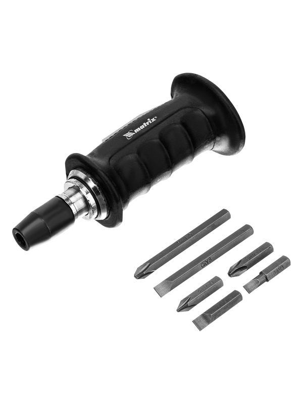 Отвертка ударно-поворотная 1/2, набор бит, 6 шт, черная ручка Профи, пластиковый бокс Matrix