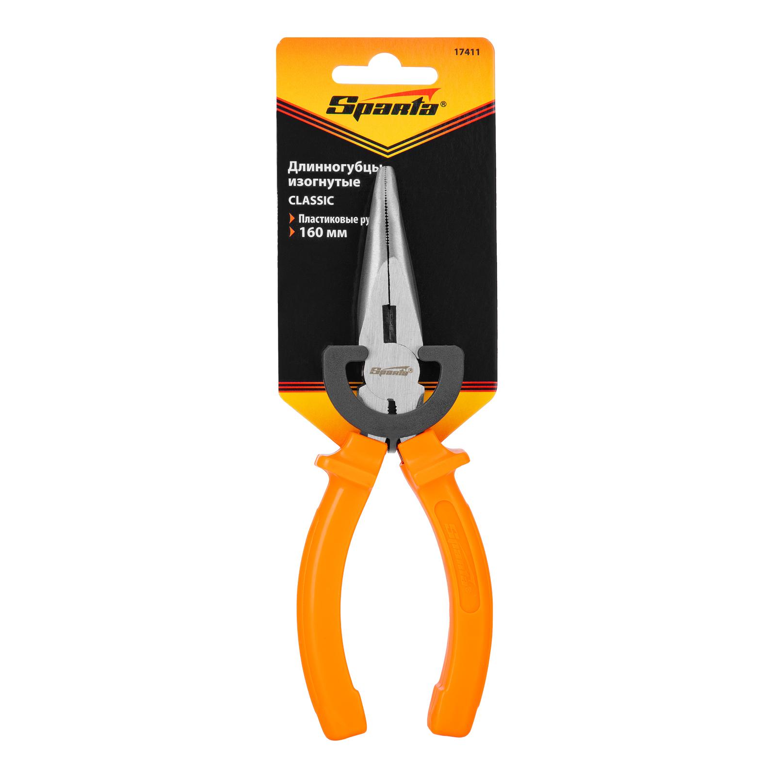 Длинногубцы изогнутые Classic, 160 мм, шлифованные, пластмассовые рукоятки Sparta