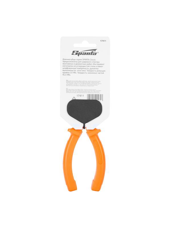 Длинногубцы изогнутые Classic, 160 мм, шлифованные, пластмассовые рукоятки Sparta