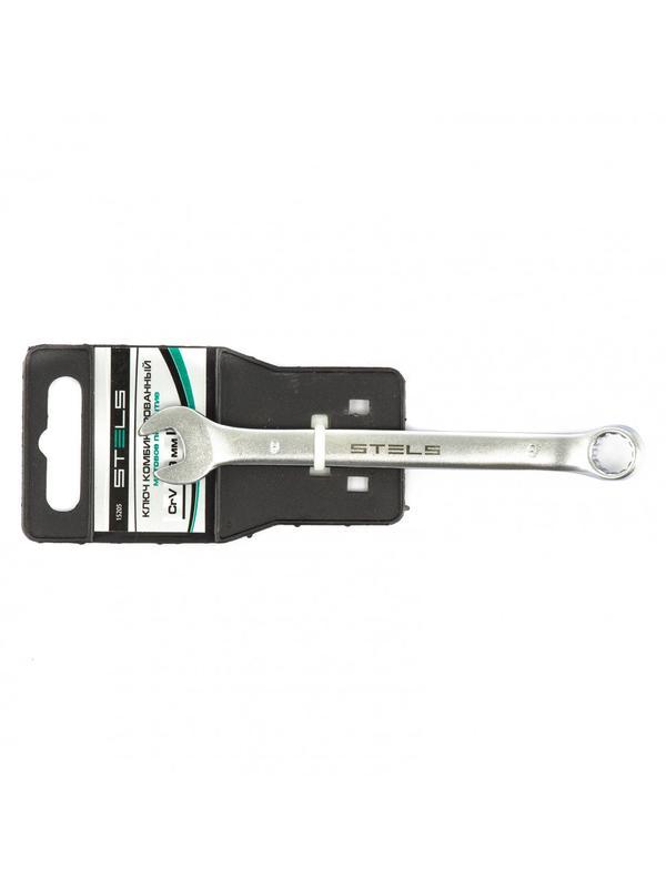Ключ комбинированный, 9 мм, CrV, матовый хром Stels