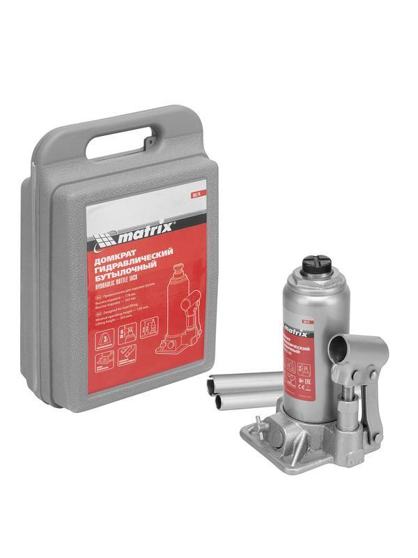 Домкрат гидравлический бутылочный, 3 т, h подъема 178-343 мм, в пластиковом кейсе Matrix