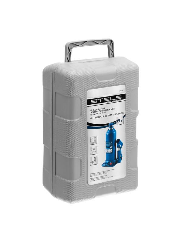 Домкрат гидравлический бутылочный, 6 т, h подъема 207-404 мм, в пластиковом кейсе Stels