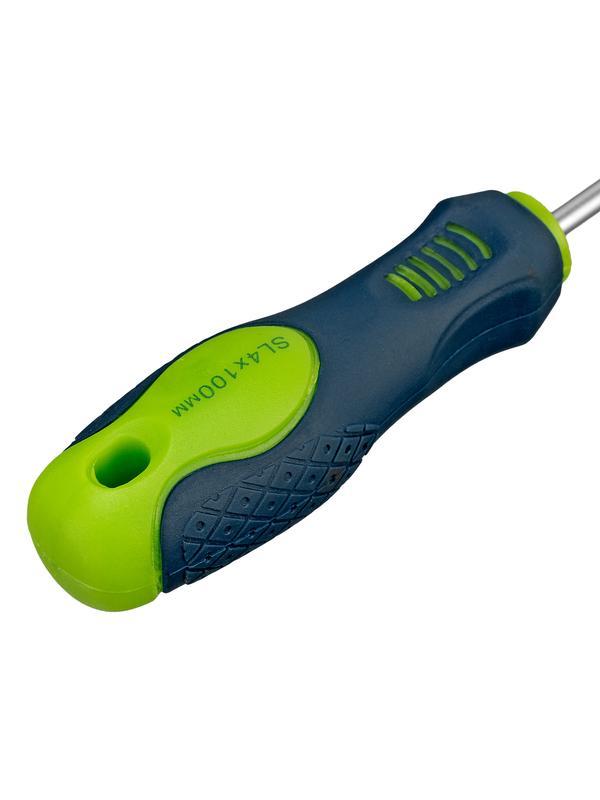 Отвертка, SL4 х 100 мм, CrV, двухкомпонентная рукоятка Сибртех