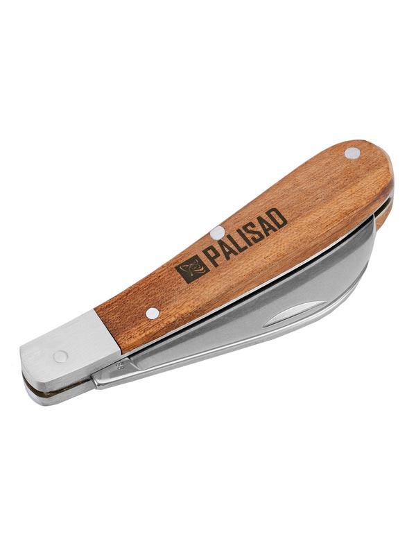 Нож садовый складной, изогнутое лезвие, 170 мм, деревянная рукоятка, Palisad