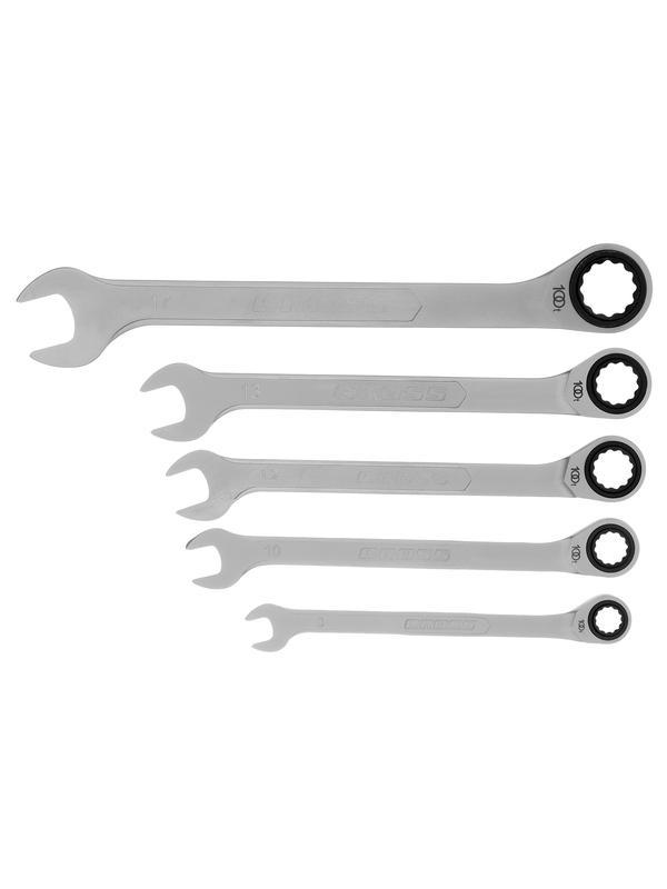 Набор ключей комбинированных трещоточных, количество зубьев 100, СRV, 5 шт, 8- 17 мм Gross