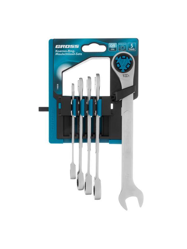 Набор ключей комбинированных трещоточных, количество зубьев 100, СRV, 5 шт, 8- 17 мм Gross