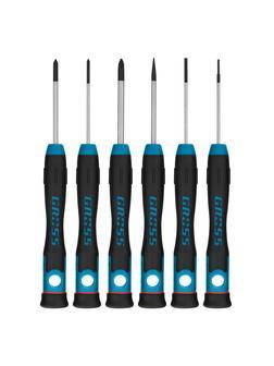 Набор отверток для точной механики, CrMo, двухкомпонентные рукоятки, 6 шт, пластиковый бокс Gross