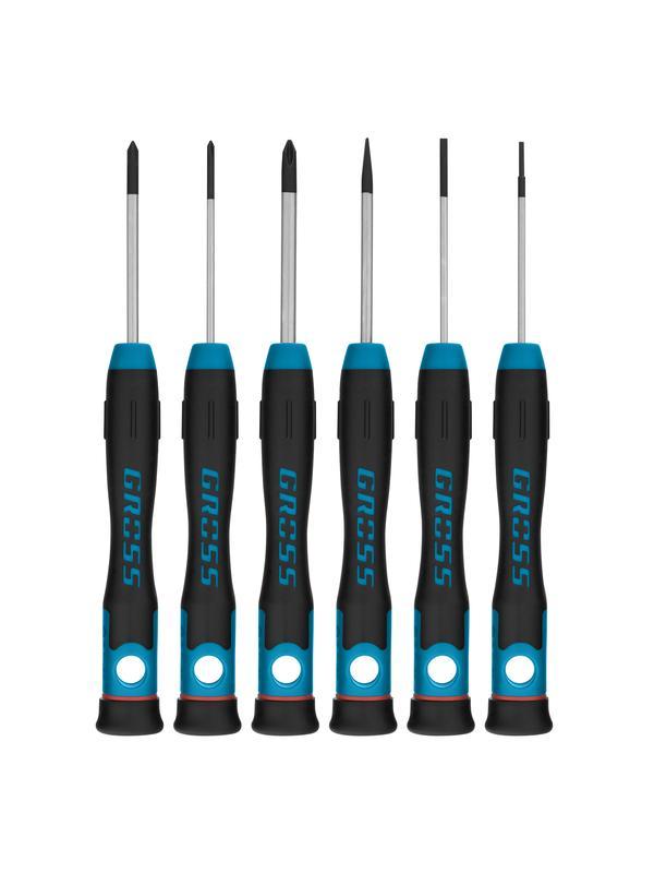 Набор отверток для точной механики, CrMo, двухкомпонентные рукоятки, 6 шт, пластиковый бокс Gross