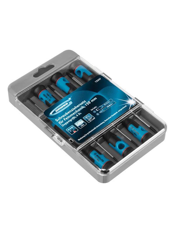 Набор отверток для точной механики, CrMo, двухкомпонентные рукоятки, 6 шт, пластиковый бокс Gross