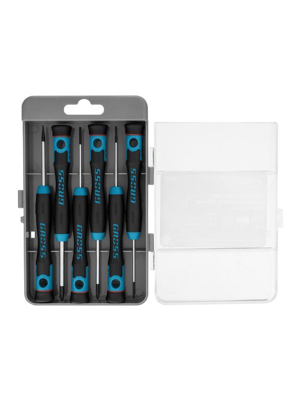Набор отверток для точной механики, CrMo, двухкомпонентные рукоятки, 6 шт, пластиковый бокс Gross