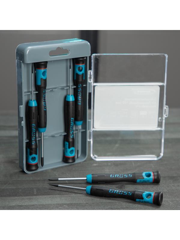 Набор отверток для точной механики, CrMo, двухкомпонентные рукоятки, 6 шт, пластиковый бокс Gross