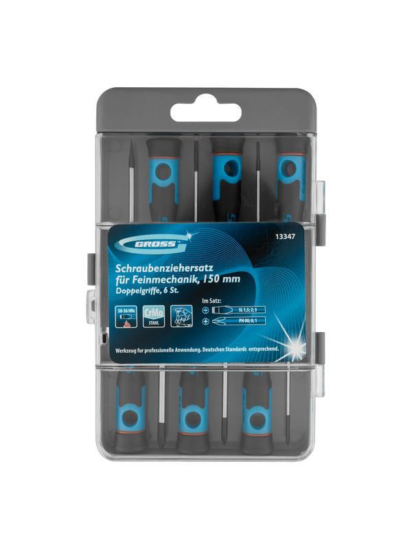 Набор отверток для точной механики, CrMo, двухкомпонентные рукоятки, 6 шт, пластиковый бокс Gross