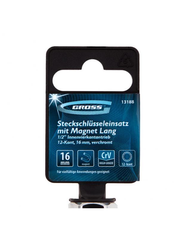 Головка торцевая свечная, магнитная, двенадцатигранная, 16 мм, под квадрат 1/2 Gross