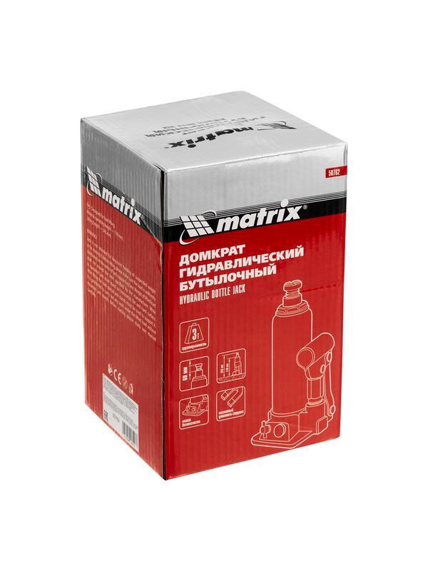 Домкрат гидравлический бутылочный, 3 т, h подъема 178-343 мм Matrix