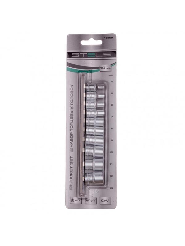 Набор торцевых головок, 1/4, шестигранные, CrV, 10 шт, 4-13 мм Stels