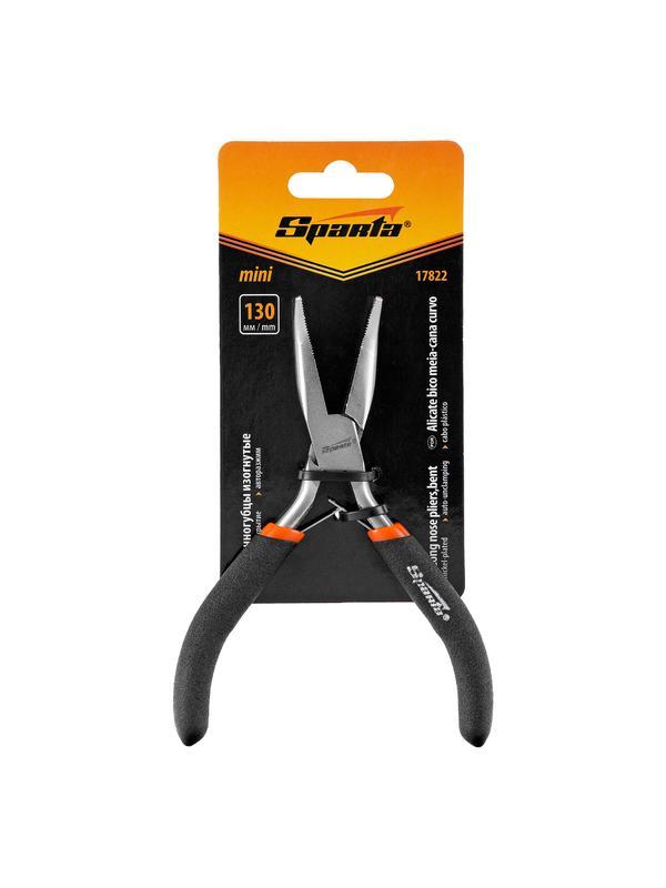 Длинногубцы изогнутые Mini, 130 мм, никелированные, авторазжим Sparta