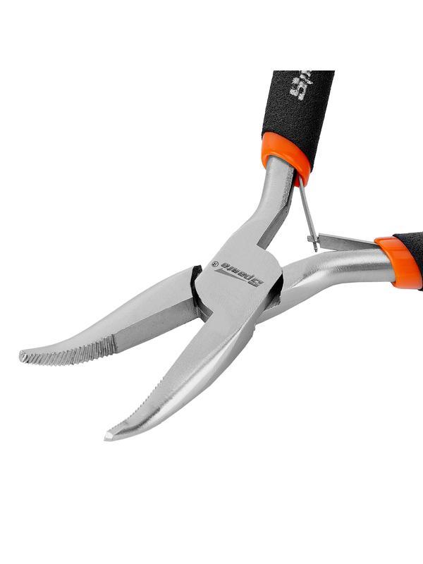 Длинногубцы изогнутые Mini, 130 мм, никелированные, авторазжим Sparta