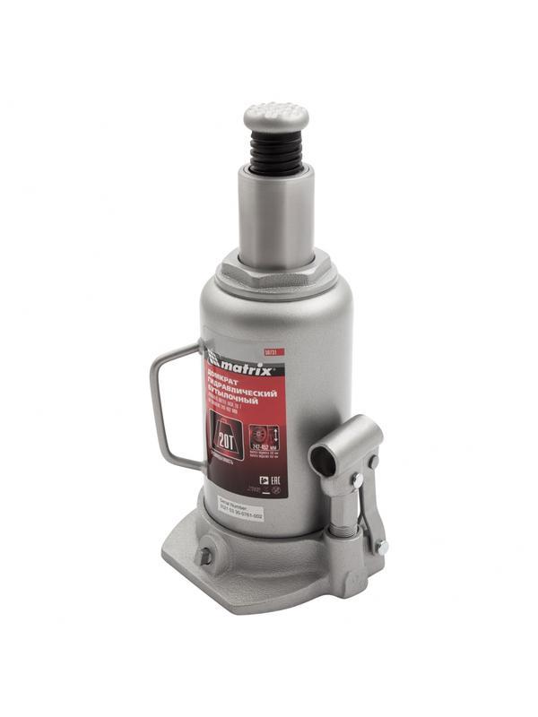 Домкрат гидравлический бутылочный, 20 т, высота подъема 242-452 мм Matrix