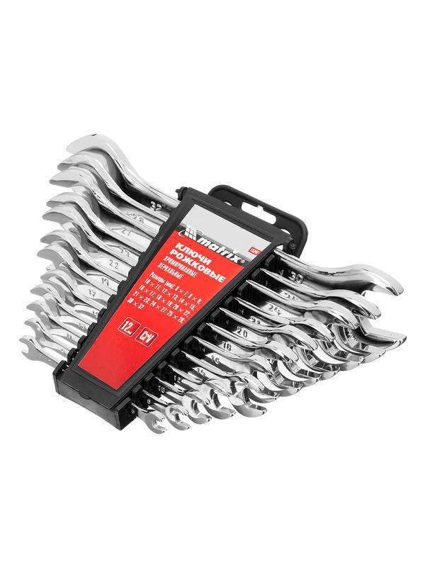 Набор ключей рожковых 12 шт, (6-32мм), CrV, Elliptical, зеркальное хромирование Matrix