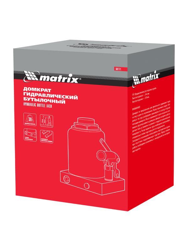 Домкрат гидравлический бутылочный, 30 т, h подъема 244-370 мм Matrix