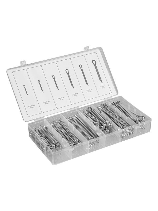 Набор шплинтов, S головки х L: 3.2 х 50.4 х 64, 4.8 х 76, 6, 4 х 25, 6, 4 х 76, 8 х 64 мм, 144 предмета Сибртех