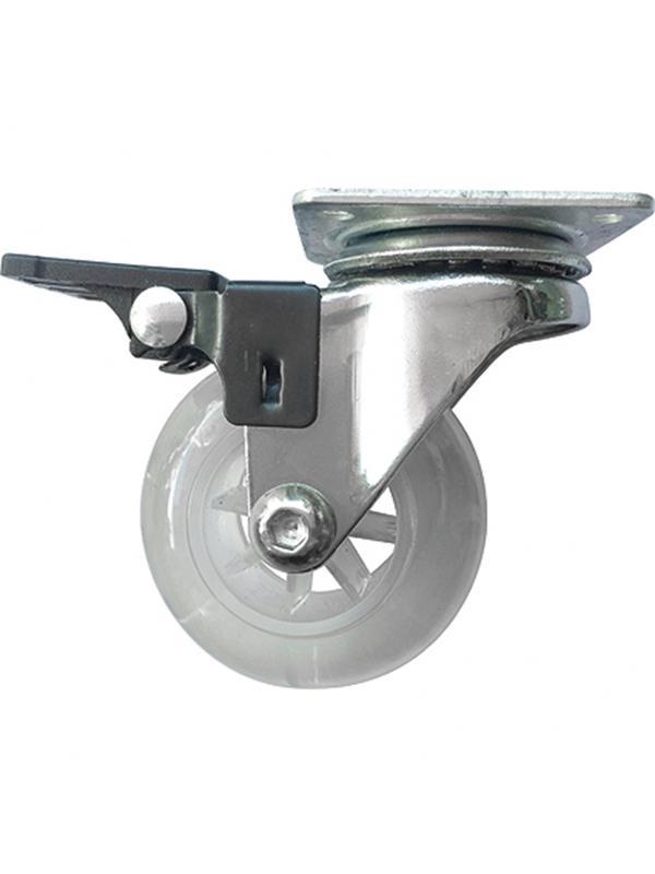 Колесо ПУ прозрачное поворотное с тормозом d-50 мм, крепление платформенное Сибртех