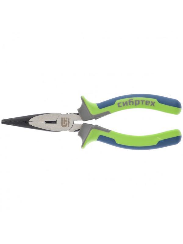 Длинногубцы прямые 160 мм, фосфатирование, трехкомпонентные рукоятки Сибртех