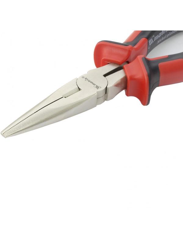 Длинногубцы прямые Nickel, 180 мм, никелированные, двухкомпонентные рукоятки Matrix